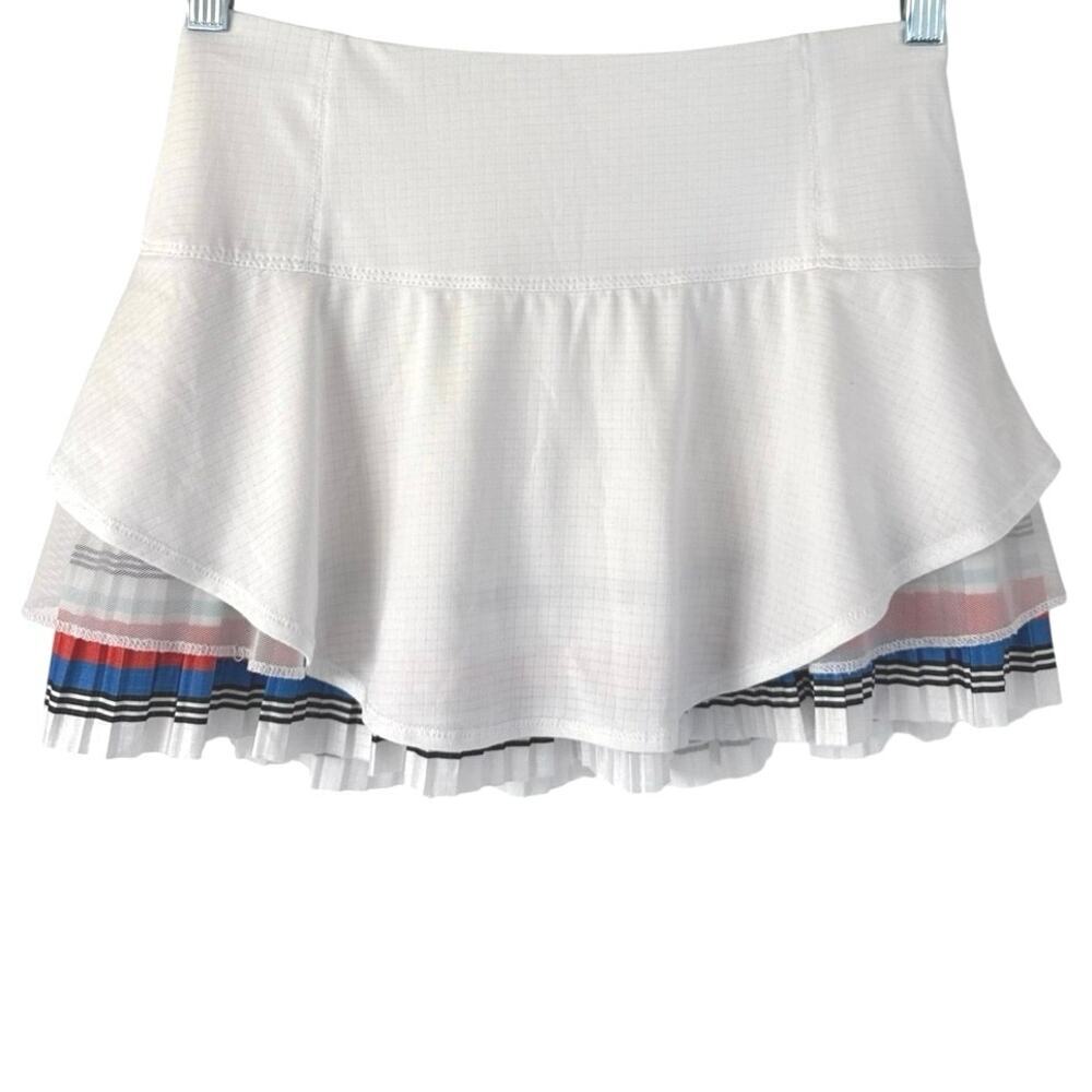 Lucky In Love White Ruffle Tennis Skort Skirt Red Blue Stripe Womens Sz XS *EUC